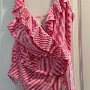 Lilly Pulitzer Delphine Pink Striped One Piece Swimsuit